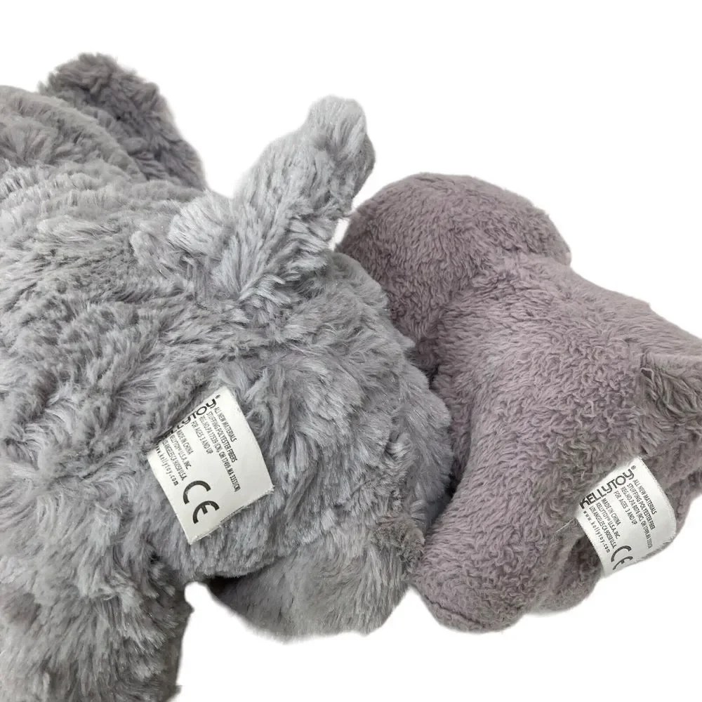 Lot of 2 KellyToy Gray Plush Elephants Baby Stuffed Animal White Pink Ear Cuddle